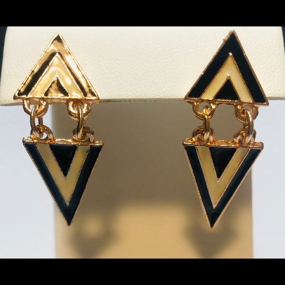 1980’s Style Rose Gold Plate Dangle Earrings - Picture 2 of 4